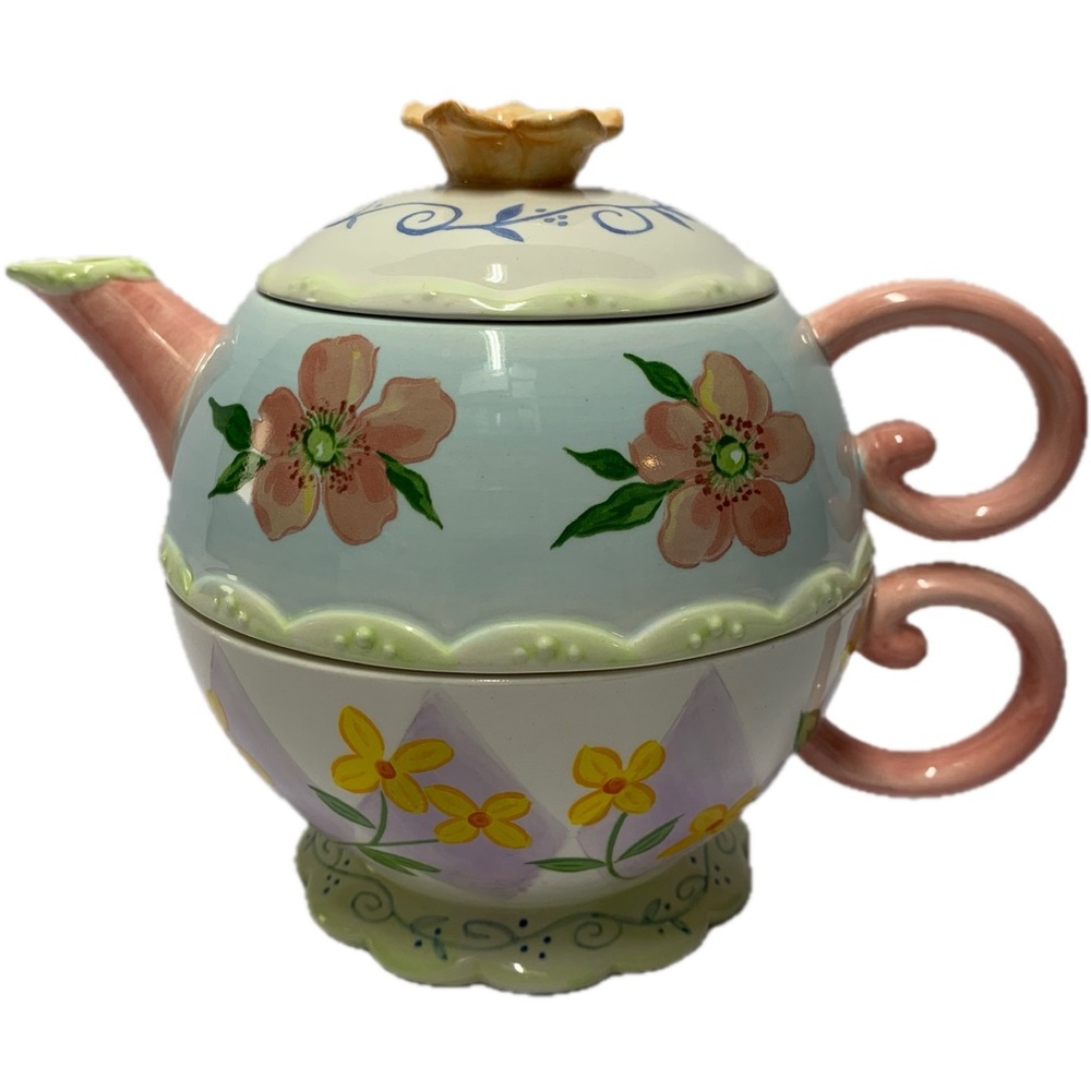 Avon Floral Tea for One Teapot & Cup Set • Hand Painted Pastel Cottagecore